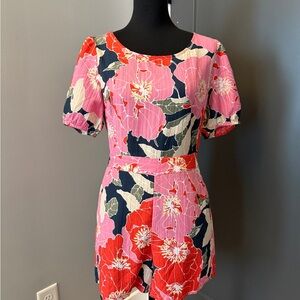 LOFT Floral Dress in Pink, Red, and Green
